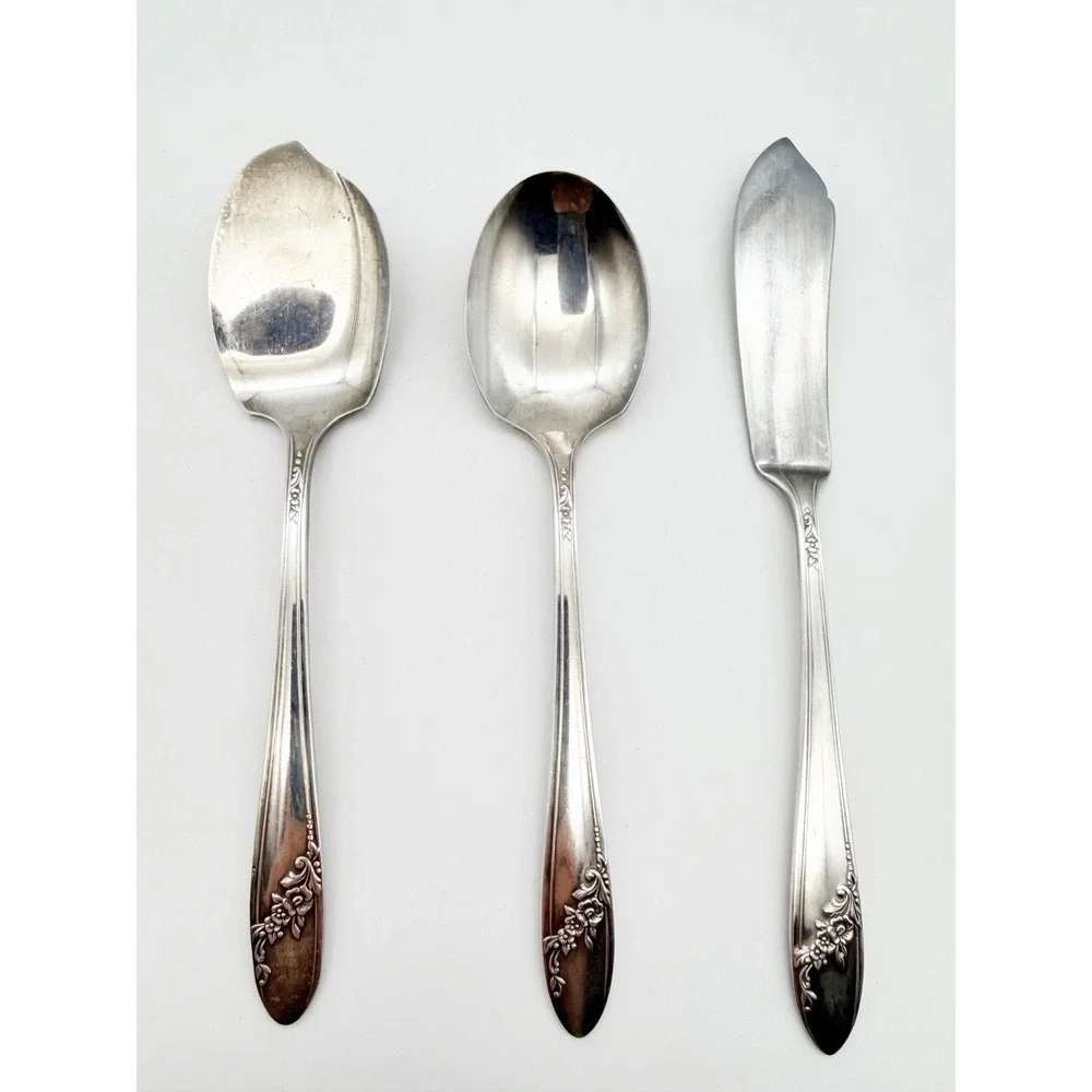 Vintage Queen Bess II‎ Tudor Plate Oneida Community 3 Piece Serving Set Flatware